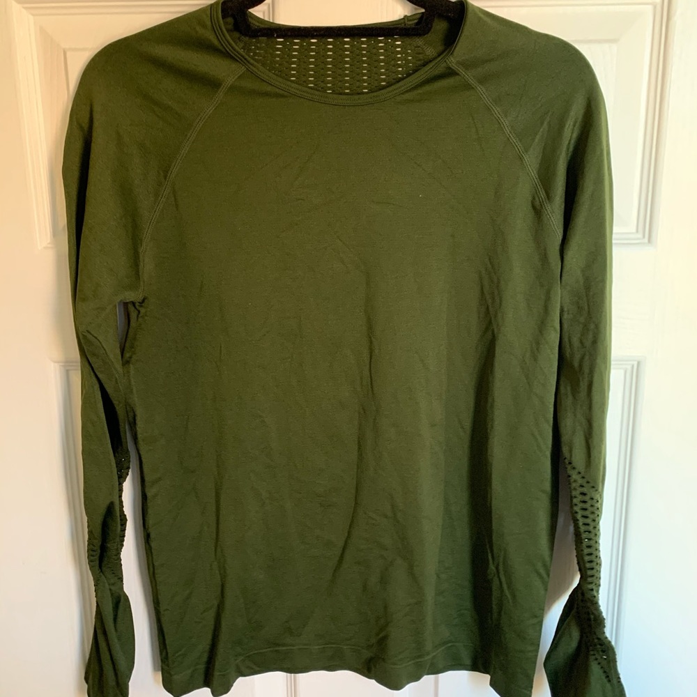 Green long sleeve workout shirt.